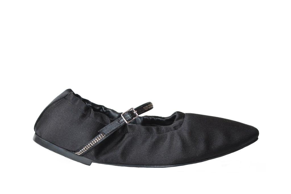 AURORA vegan Mary Jane flat in Black Satin with Crystal AERA