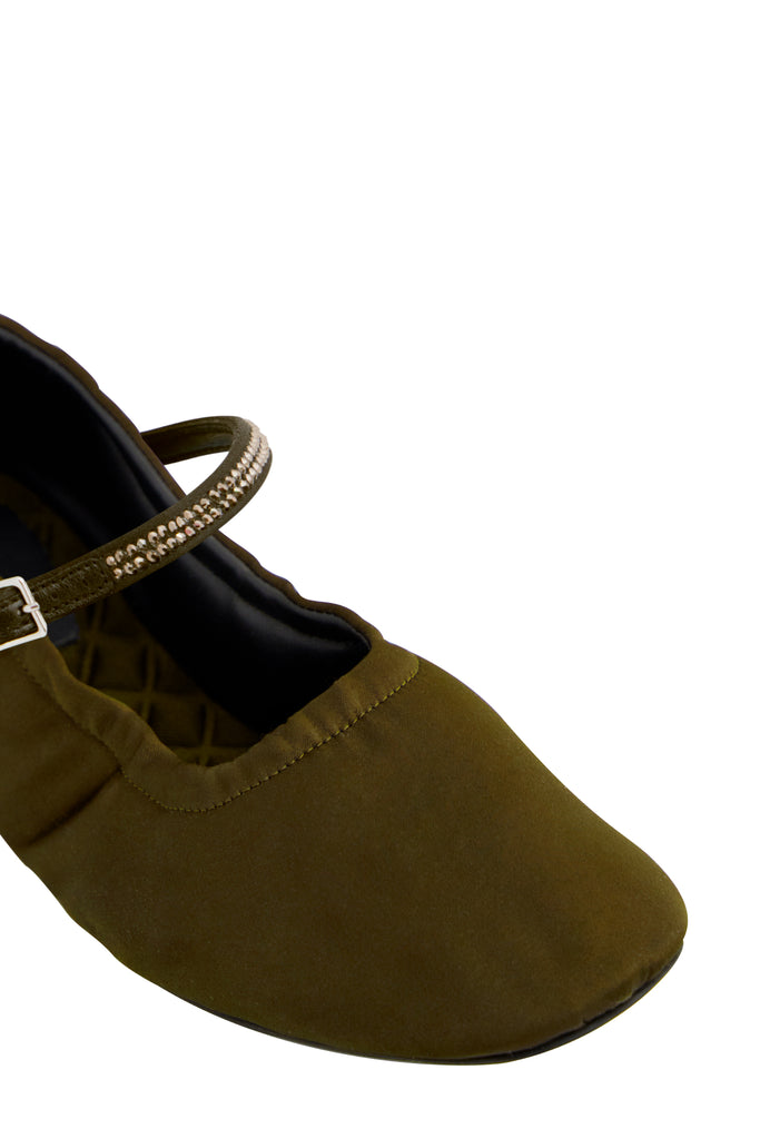 AURORA vegan Mary Jane flat in Military Satin Crystal AERA