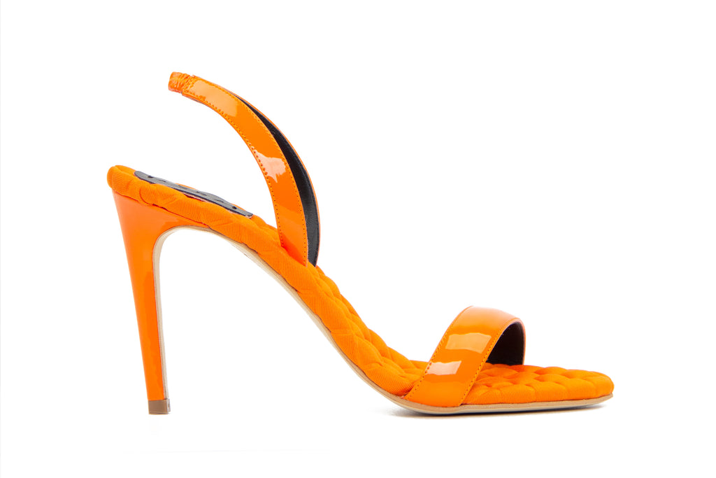 VIVIEN vegan slingback heeled sandal in Orange Patent-Effect