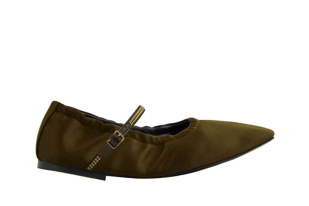 AURORA vegan Mary Jane flat in Military Satin Crystal AERA