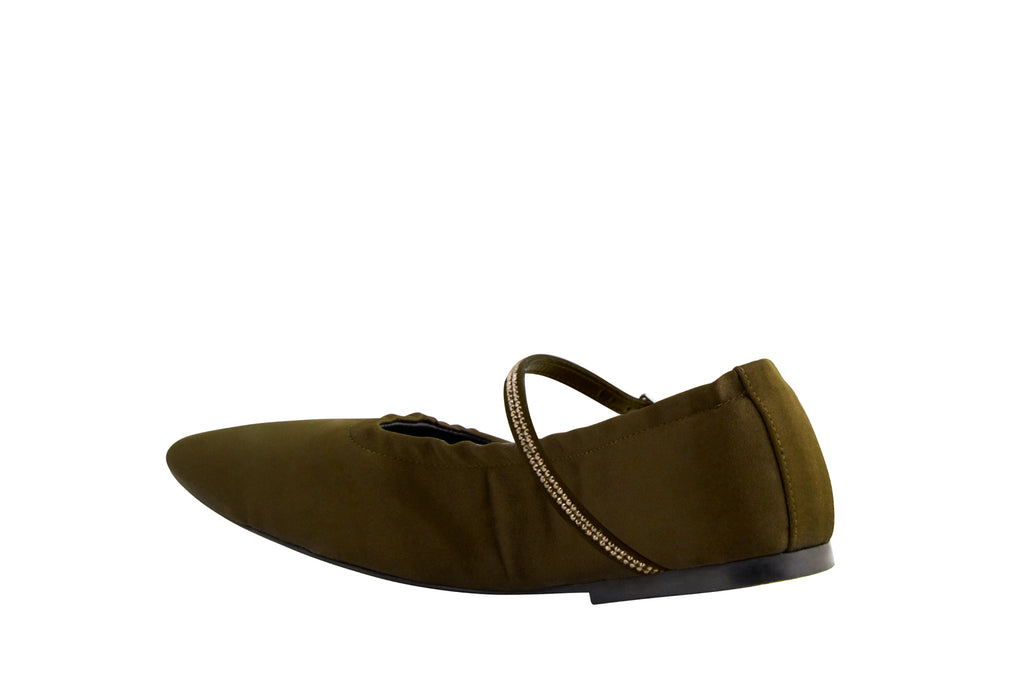 AURORA vegan Mary Jane flat in Military Satin Crystal AERA