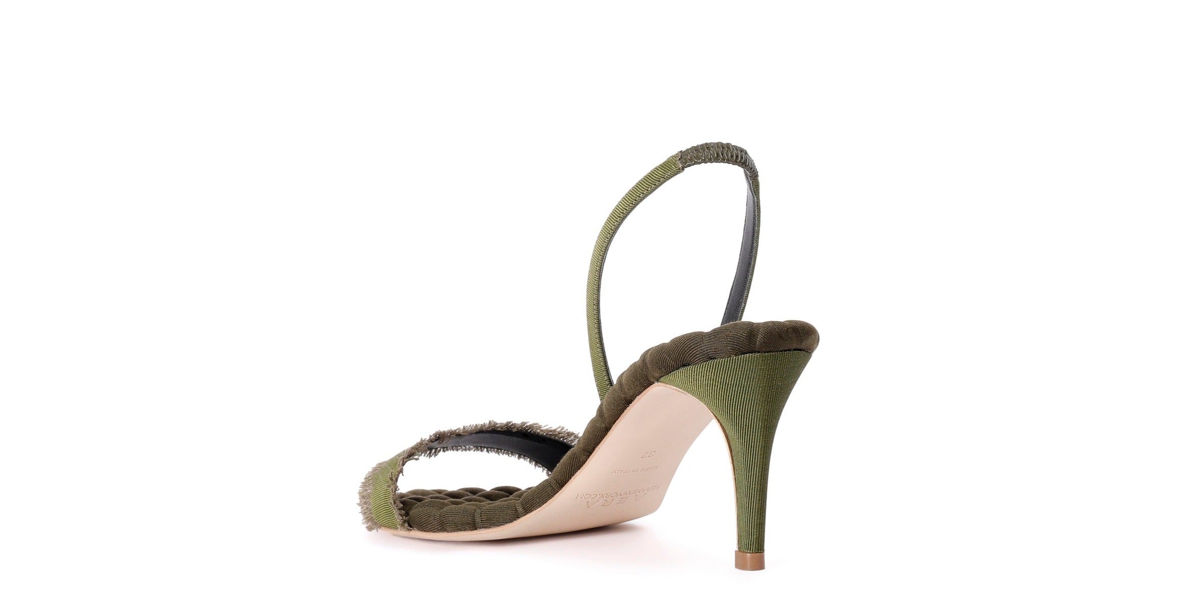 CLAUDIA vegan slingback heeled sandal in military grosgrain