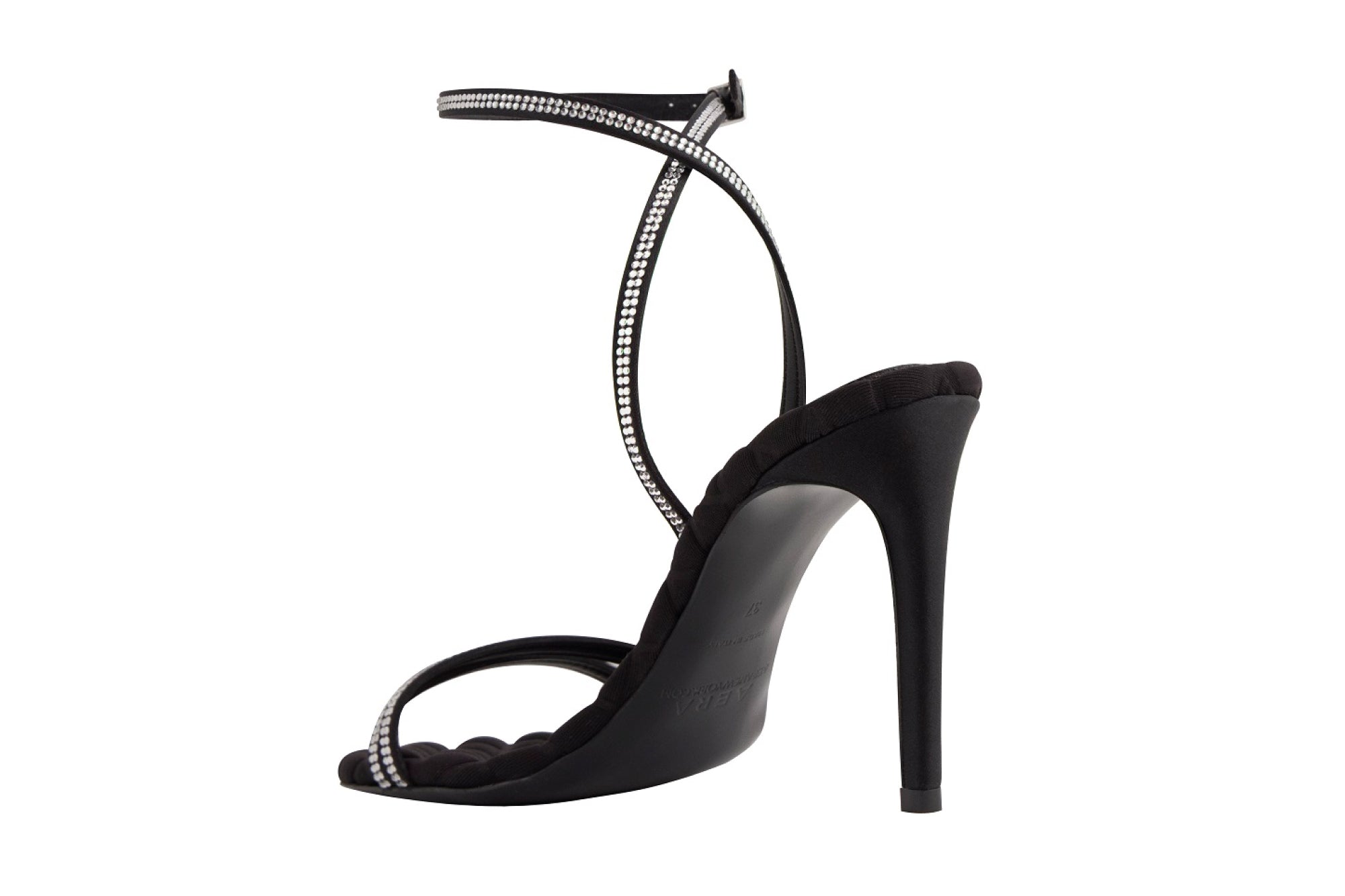 LUCIA vegan heeled sandal in Black with Silver Crystal | AERA LUCIA vegan heeled sandal in Black with Silver Crystal | AERA