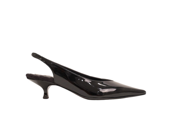 SILVANA vegan slingback kitten heel in Black Patent | AERA