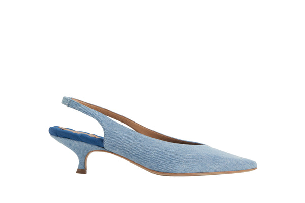 SILVANA vegan slingback kitten heel in Blue Denim | AERA