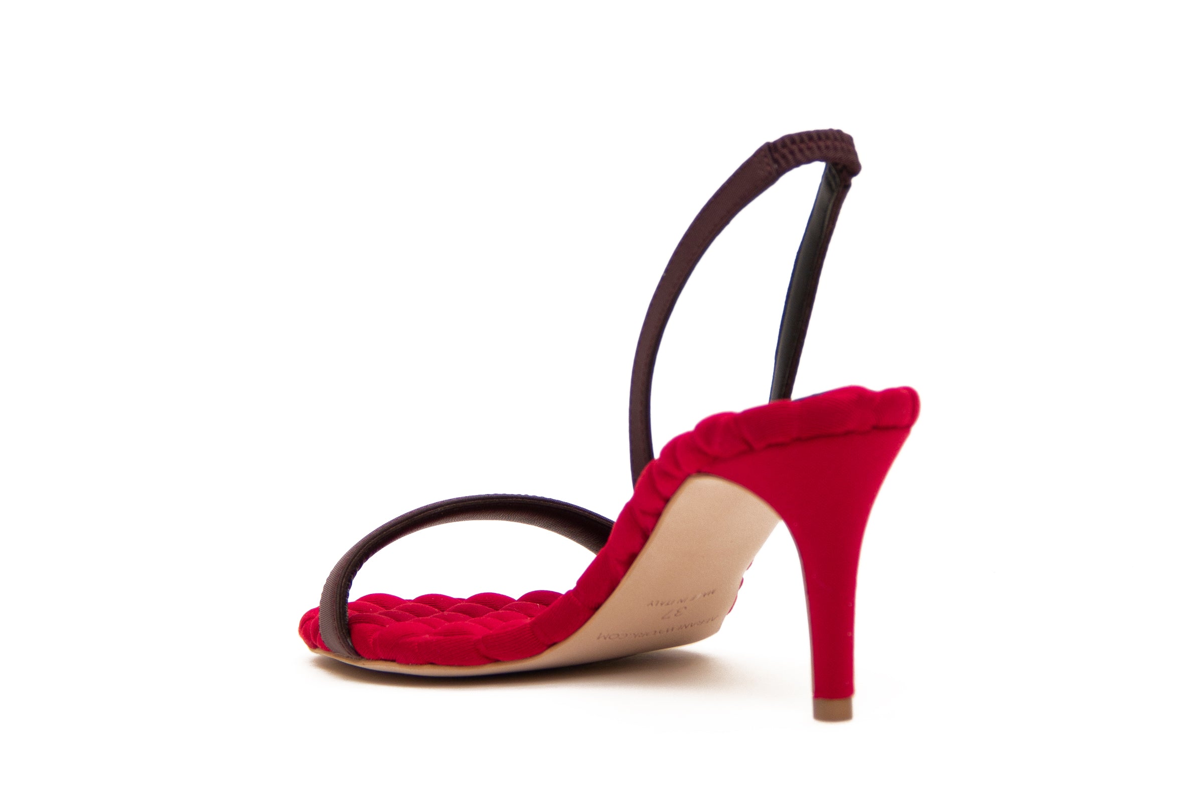 CLAUDIA Vegan heeled sandal in Bordeaux Satin | AERA