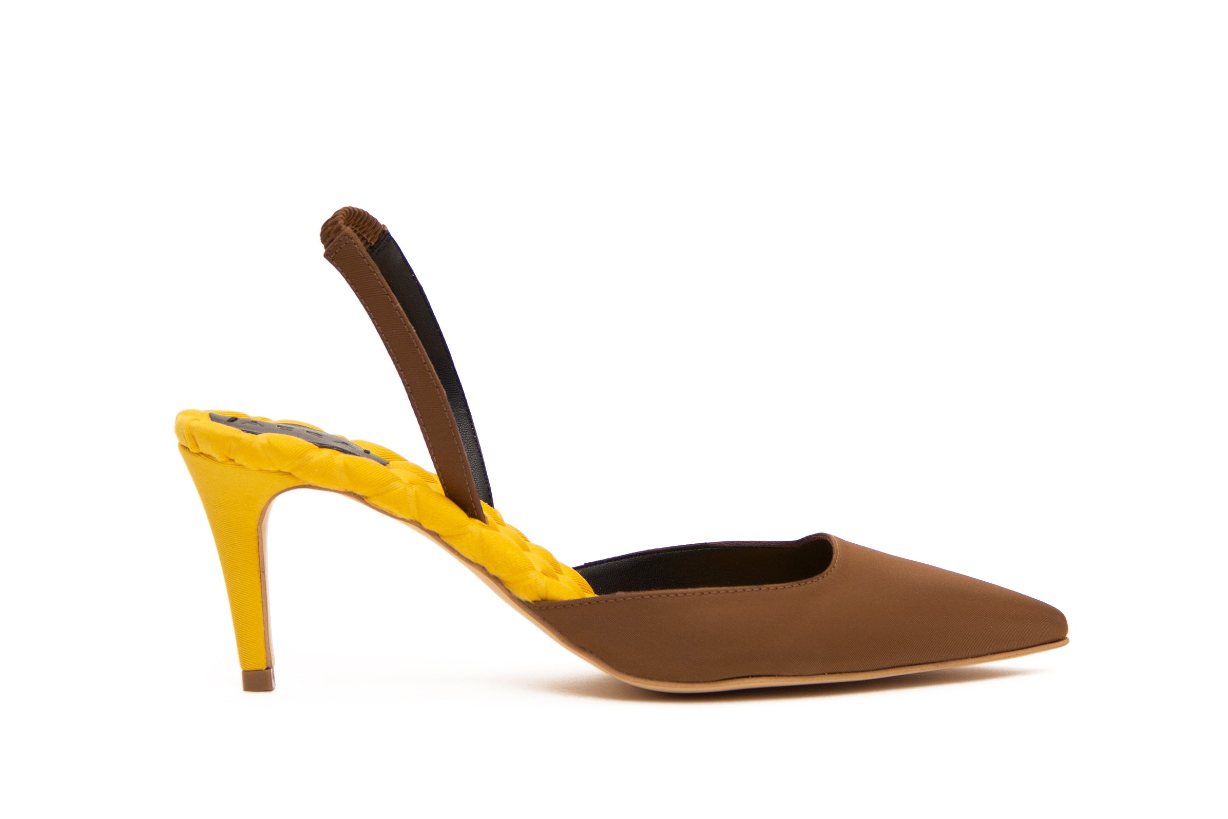 Mustard shops satin heels